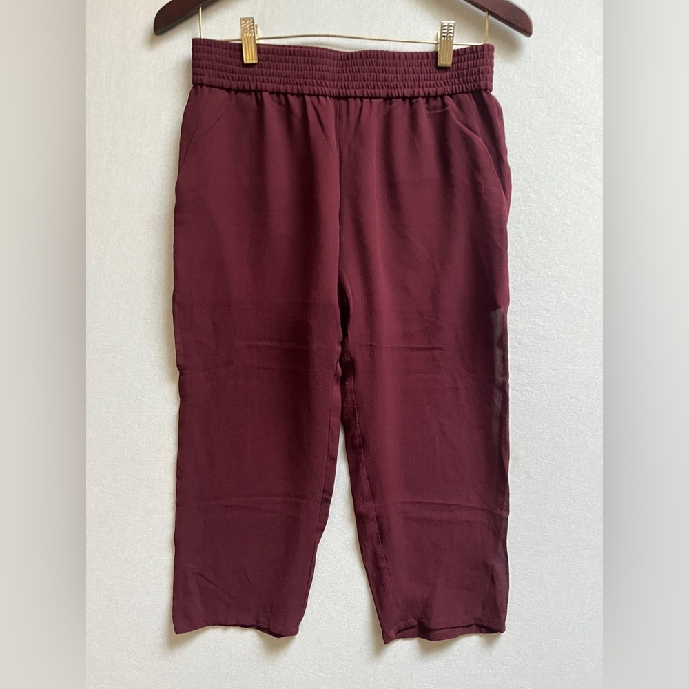 Club Monaco Burgundy 100% Silk Chiffon Pull-On Trousers Sz 0 - 28"